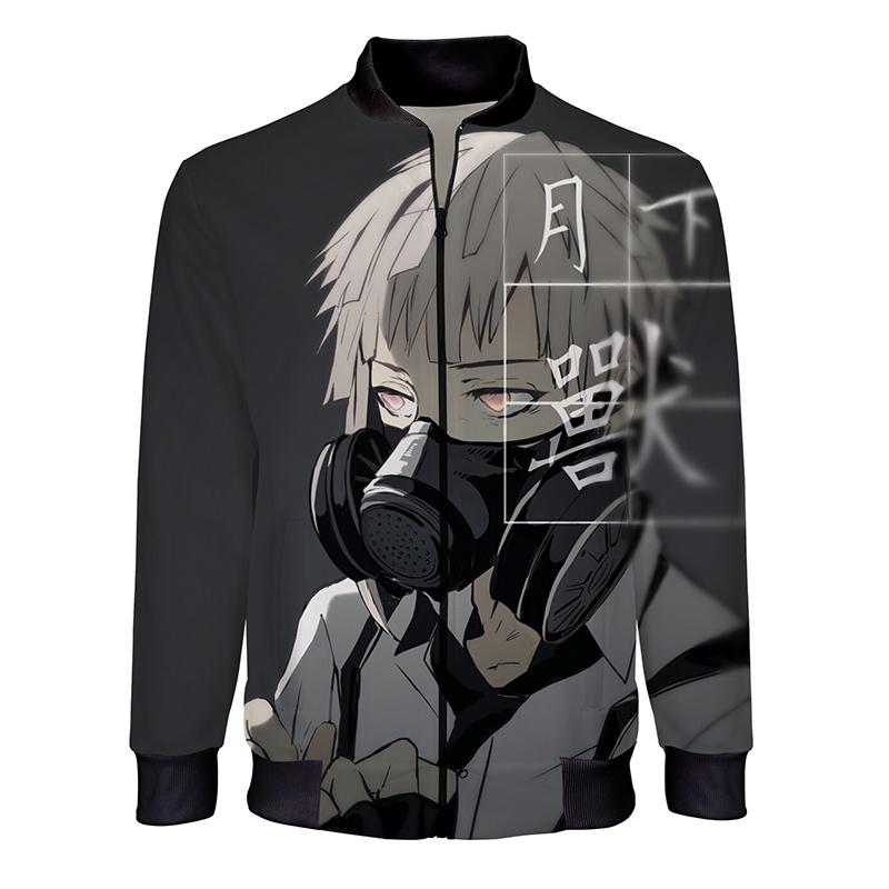 

Spring Autumn Trendy Anime Jackets Men's Casual Stand Collar Zipper Bomber Jacket Stray Dogs 3D Printed Male Outerwear Clothing, 07