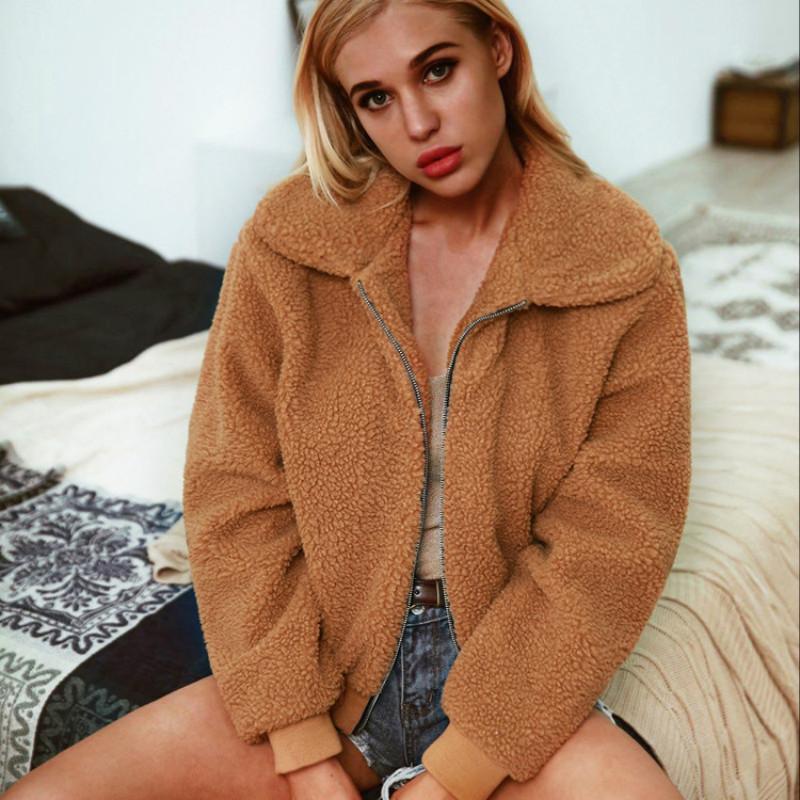 

AECU Women Casual Faux Fur Coat Female Winter Elegant Loose Warm Soft Outwear Zipper Teddy Overcoat Jacket Outerwear for Women, Camel