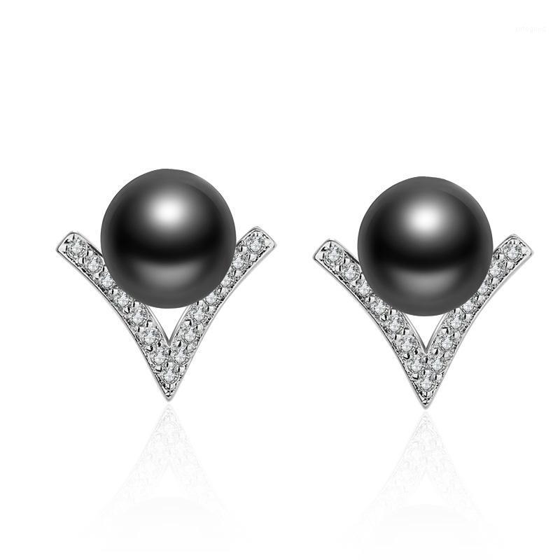 

Stud Fashion 2 Colors Pearl Earrings For Women Bijoux Femme White Gold Plated V Shape Cubic Zirconia Earring Kolczyki Gift1