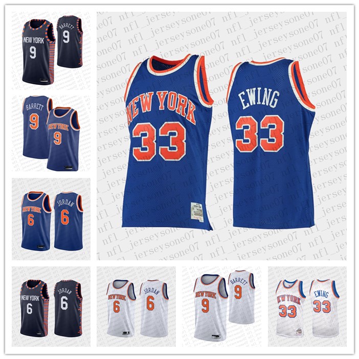 

Custom Men womens youth New York Knicks 6 &#13Kristaps Porzingis 9&#13 R.J. Barrett 33 patrick ewing blue Throwback Basketball Jer