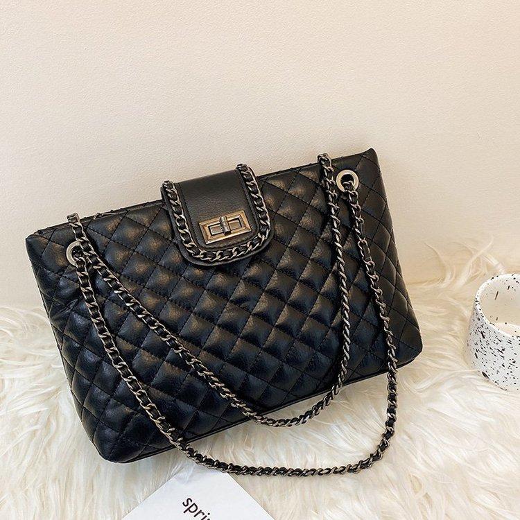 

Women Black Quilted Bags Luxury Chain Handbag Large Shoulder Bag 2021 New Casual Satchel Bag Lady Tote Handbag Bolsas Femininas, Black women bags