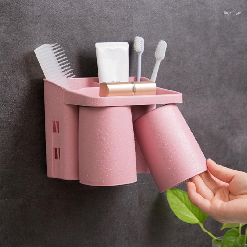 

Bathroom Accessories Set Wall Hanging Toothbrush Holder Magnetic Suction Cup Free Punching Wall Mount Rack Bathroom Tools1