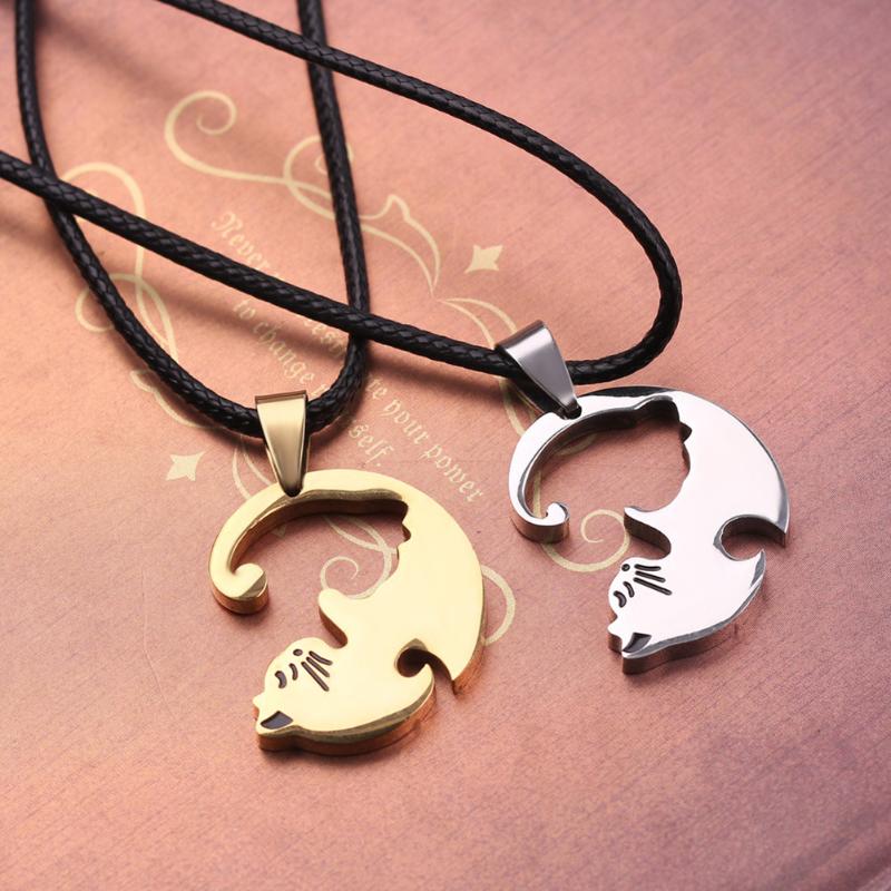 

Couple Heart Necklace Cute Cartoon Cat Pendant Simple Personality Jewelry Gift for Girl Boys@88