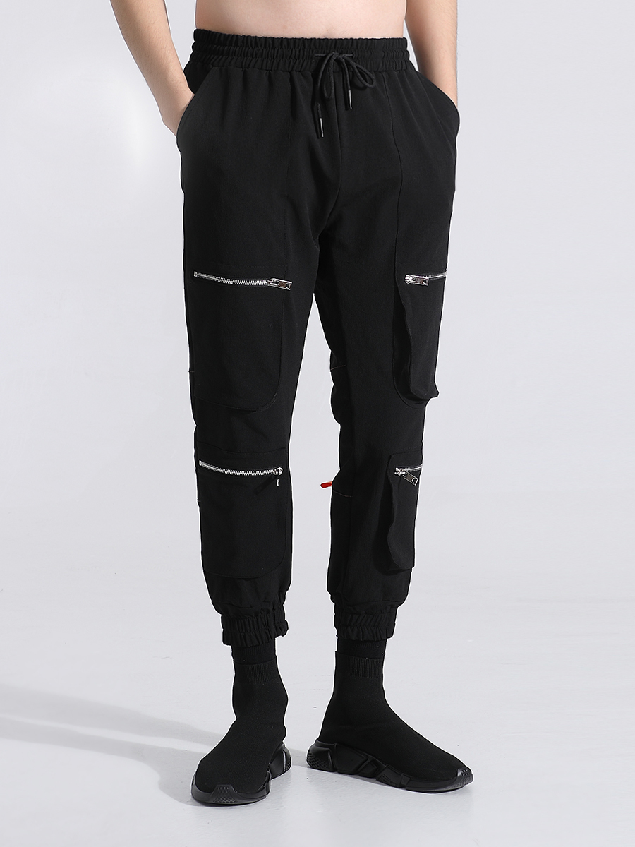 

2021 New Original Men's Clothing Personality British Sews Pocket Cargo Casual Male Pants Nine Minutes 9RD8, Black