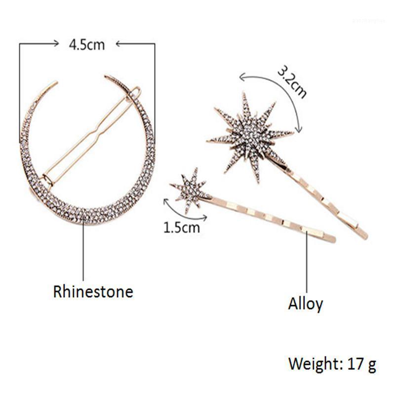 

Brand Jewelry Unique Design Rhinestone Star Moon Hair Clip Women Fashion Gold Color Hairpins Wedding Accessories Clips & Barrettes, Golden;silver