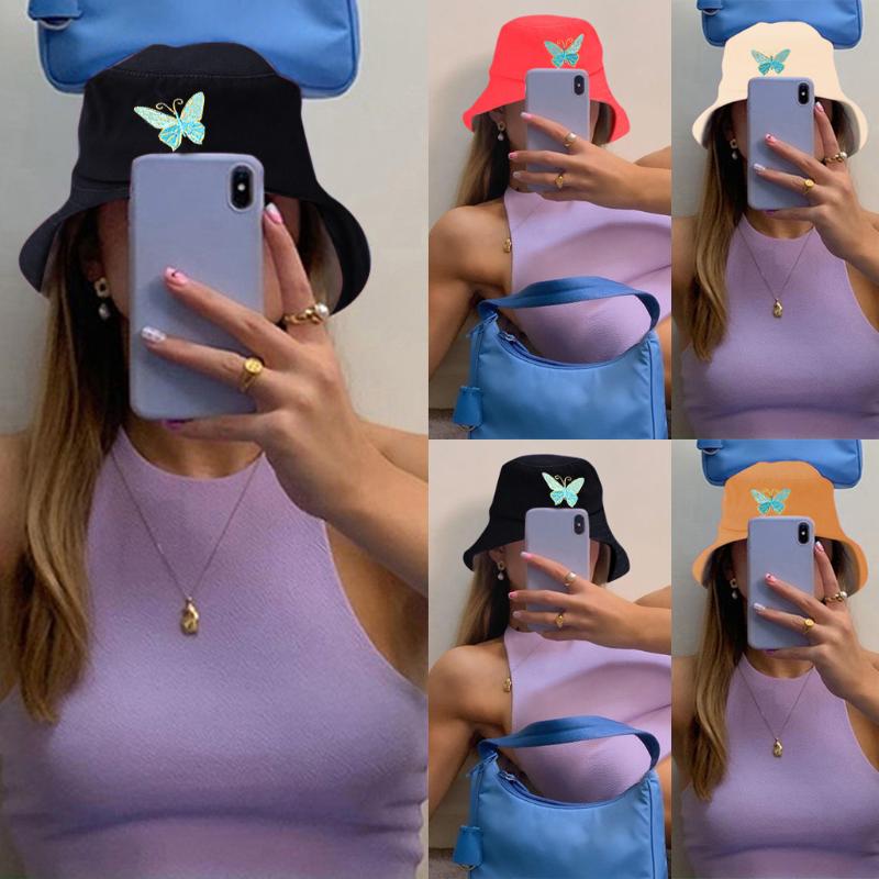 

Hats, Scarves & Gloves Sets Women Novelty Butterfly Embroidery Foldable Hats Ladies Fashion Sunburn Bucket Sun Hat Cartoon Dome Cap Casquett