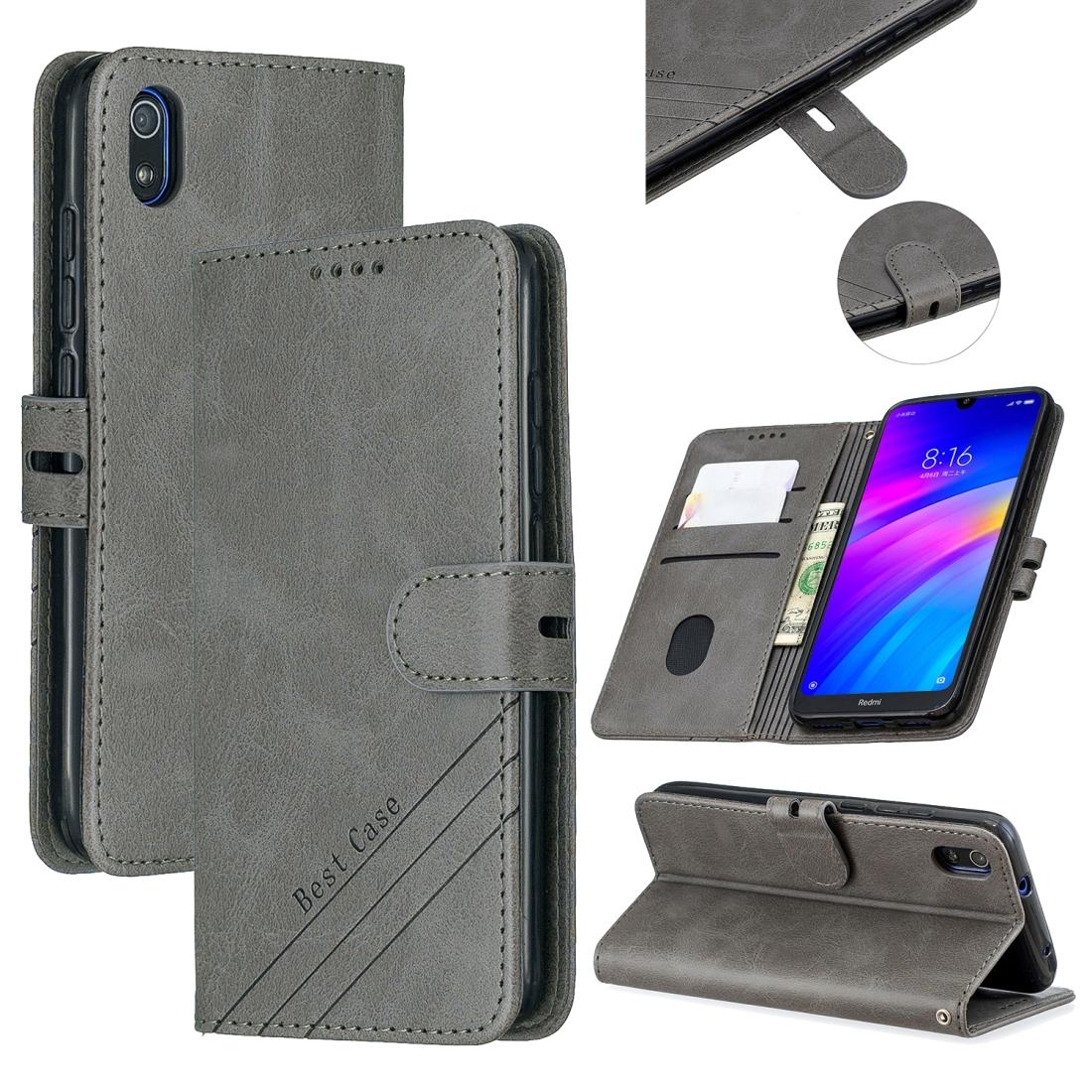

For Xiaomi Redmi 7A Stitching Style 2-Color Cow Texture Horizontal Flip PU Leather Case with Holder Card Slot Lanyard