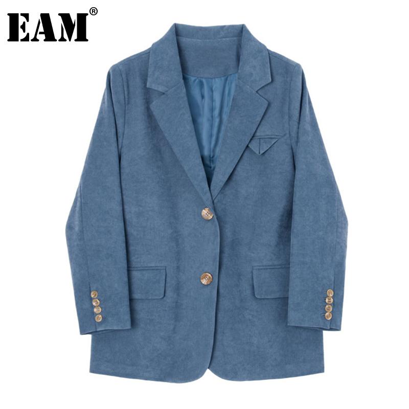 

EAM] Women Blue Corduroy Big Size Blazer New Lapel Long Sleeve Loose Fit Jacket Fashion Tide Spring Autumn 2021 1DA385, Red