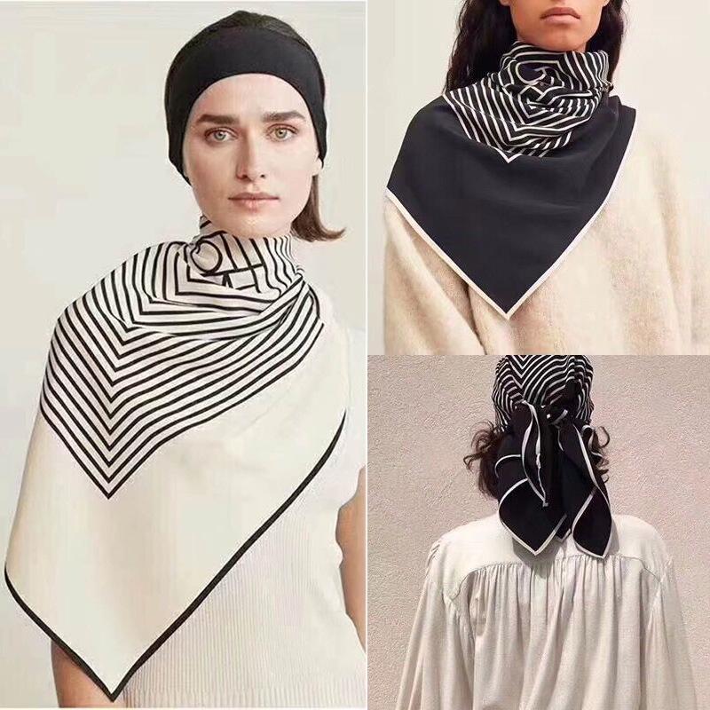 

Scarves Simple Spring Autumn Silk Scarf Women Black And White Striped Wild Fashion Accessories1