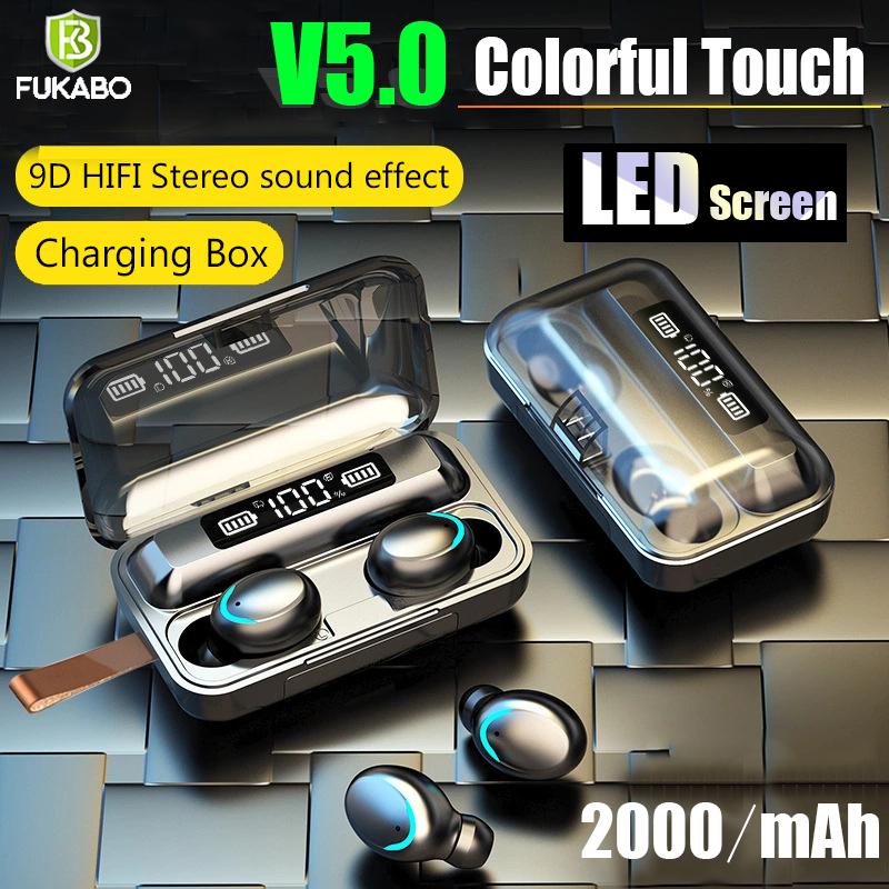 

Wireless Headphones Bluetooth 5.0 Earphones with Charging Box 9D Stereo headset HD Call mini In-ear Sports Running For All Phone, White