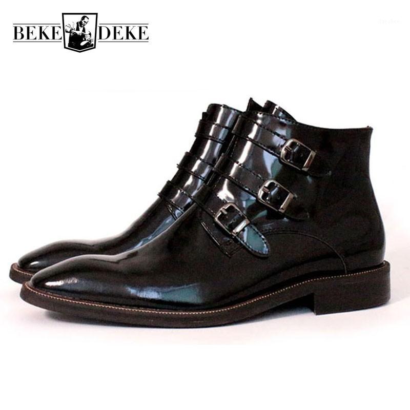 

Italy Handmade Runway Mens Painting Ankle Boots Buckle Formal Office Work Safety Shoes Genuine Leather Square Toes Boots1, Model 2