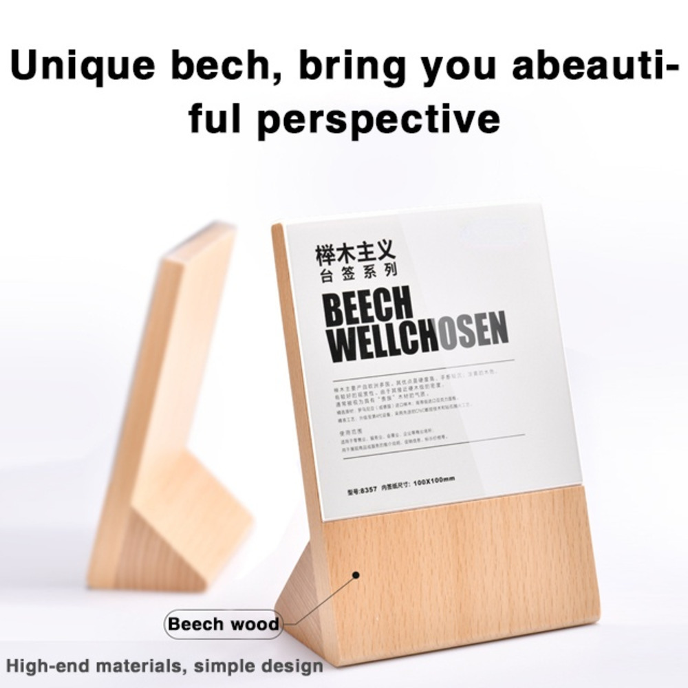 Wood Acrylic Price Tag Label Holder QR Code Coffee Advertising Store Shop Sign Holder Wooden Display Card Stand-image-754952674