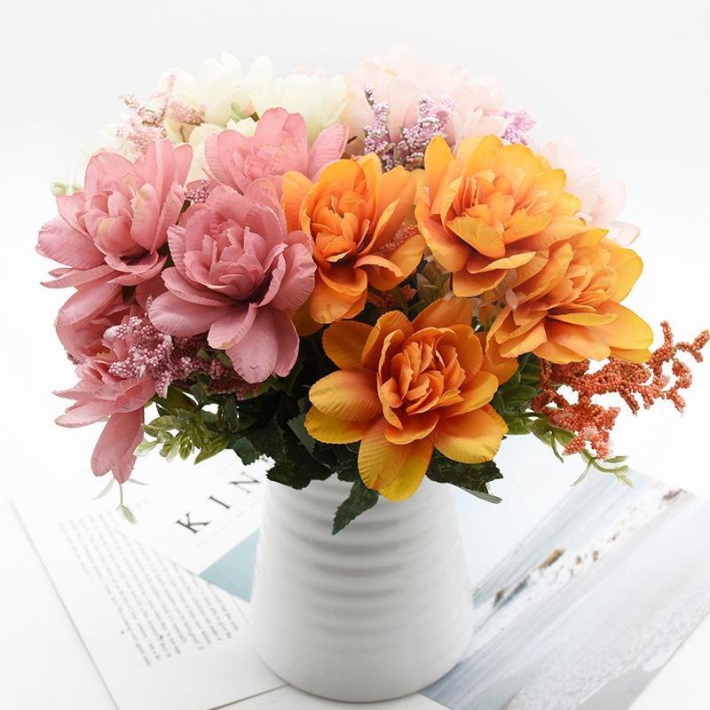 

10 bundles Artificial flowers Home decoration accessories Wedding Diy Bonsai Dining table Craft Autumn decoration plastic flower1