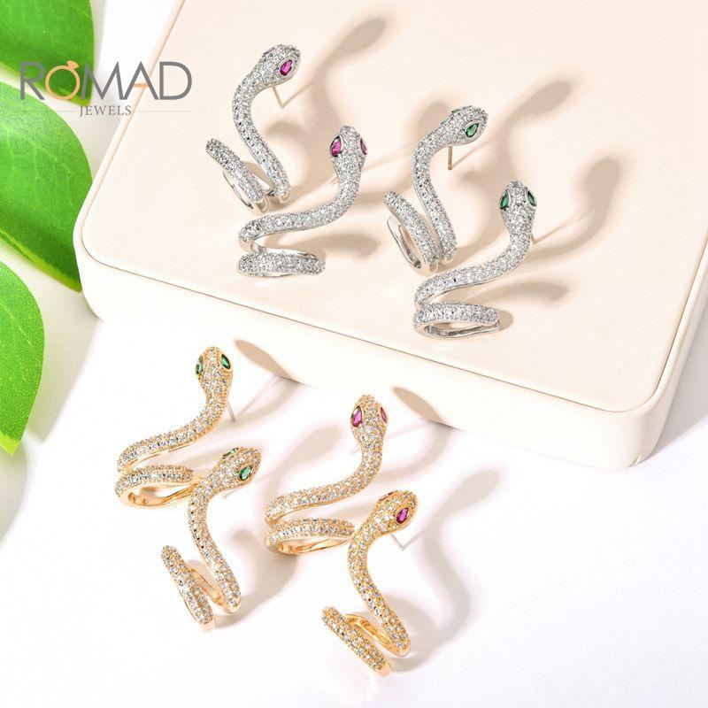 

ROMAD Fashionable Snake Micro-zircon Stud Earrings For Women Girls Wedding Party Jewelry 2021 Wholesale Aretes De Mujer #P55