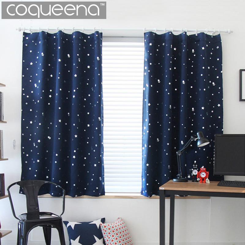 

Modern Star Pattern Blackout Curtains for Living Room Bedroom Kichen Short Window Curtains Panel Drapes Cream & Navy Blue, 1 PCS1, Navy blue curtain