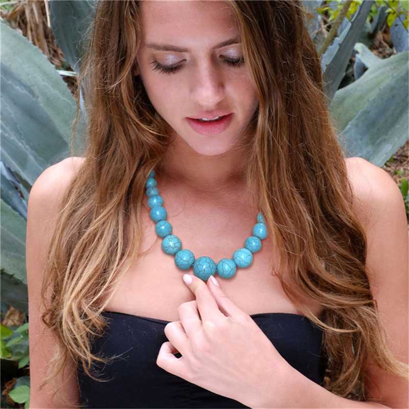 

Luokey Bohemian Handmade Round Stone Beads Necklace For Women Ethnic Vintage Choker Necklace Female Wedding Boho Collier Jewelry
