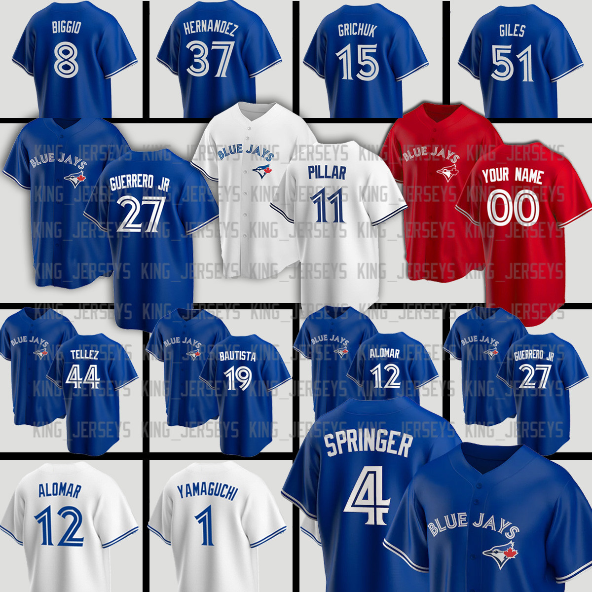 

4 GEORGE SPRINGER 27 Vladimir Guerrero Jr. 19 Jose Bautista 8 CAVAN BIGGIO Kevin x4 Toronto Pillar Joe Carter Blue Jays Jerseys, Men(lan niao)