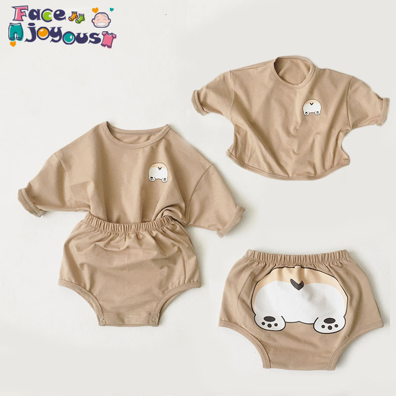 

2021 New Newbron Baby Clothes Set Boys Girls Long Sleeve t Shirt and Short Pants Summer Kids Cartoon Clothing Suit 4sz3, As photo