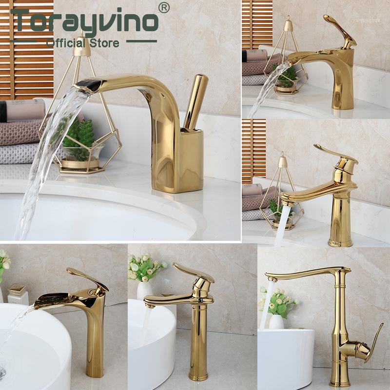 

Luxury Faucet Bathroom Brass Gold Torneira Misturador Banheiro Deck Mounted Taps Single Handle Waterfall Mixer Tap Good Quality1