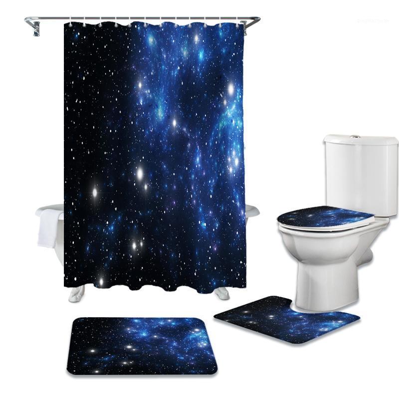 

Starry Sky Shower Curtains Bathroom Curtain Bath Sets Toilet Cover Mat Non-Slip Washroom Rug Set1