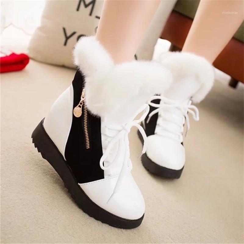

Boots Women platform Winter Shoes Women Snow Boots Platform Keep Warm Ankle Winter With Thick Fur Heels Botas Mujer1, White