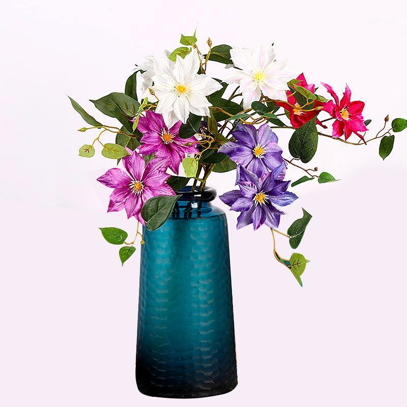 

Wedding Decoration 80cm Silk Clematis Fake Vines Artificial Flowers Home Decor Gift 3 branches Clematis Plants Photography Props1, Pink