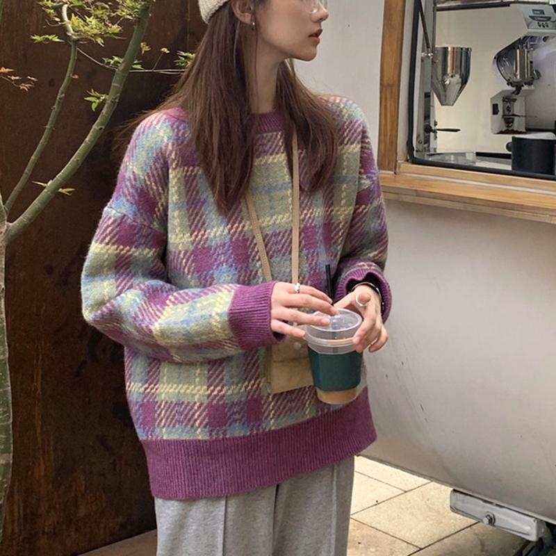 

Women'S Pullover Sweater Women'S Lazy Wind Slimming Loose Knit Sweater Top, Purple