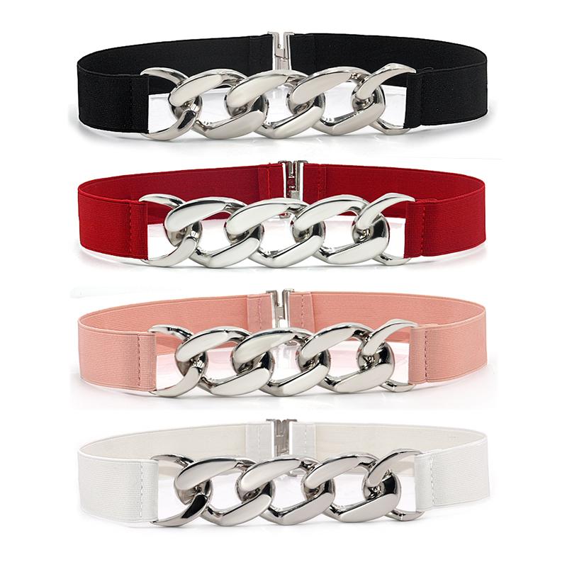 

Belts Fashion Elastic Women Belt Gold Silver Metal Chain Waist Strap For Dress Coat Suit Designer Lady All-match Decorative Waistband, White
