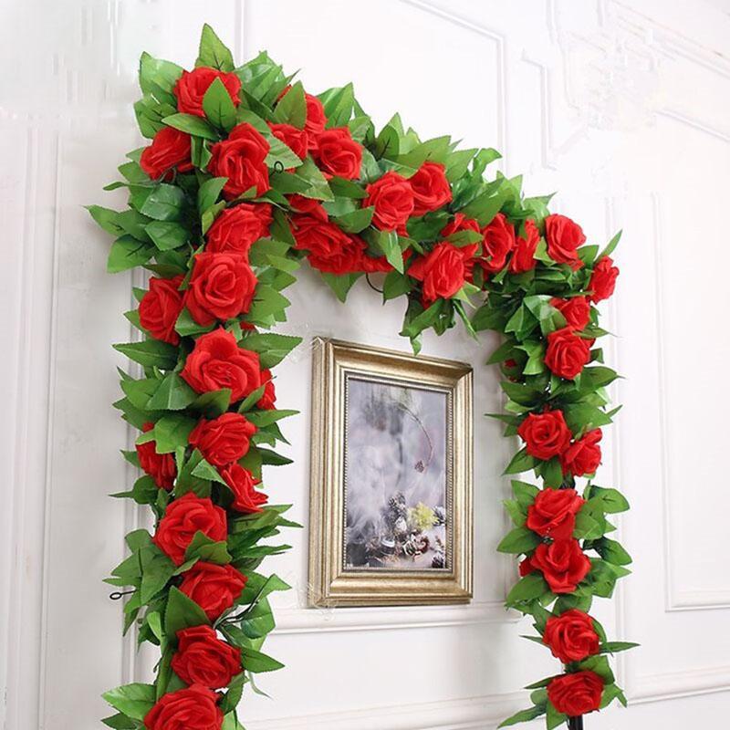 

250CM many silk roses ivy vines and green leaves for family wedding decoration fake leaves diy hanging wreath artificial flowers1