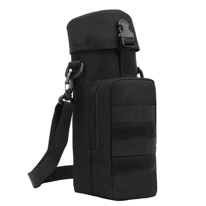

750ML Outdoor Waterproof Portable Storage With Shoulder Strap Travel Kettle Adjustable Hiking Water Bottle Bag Oxford Fabric, Black