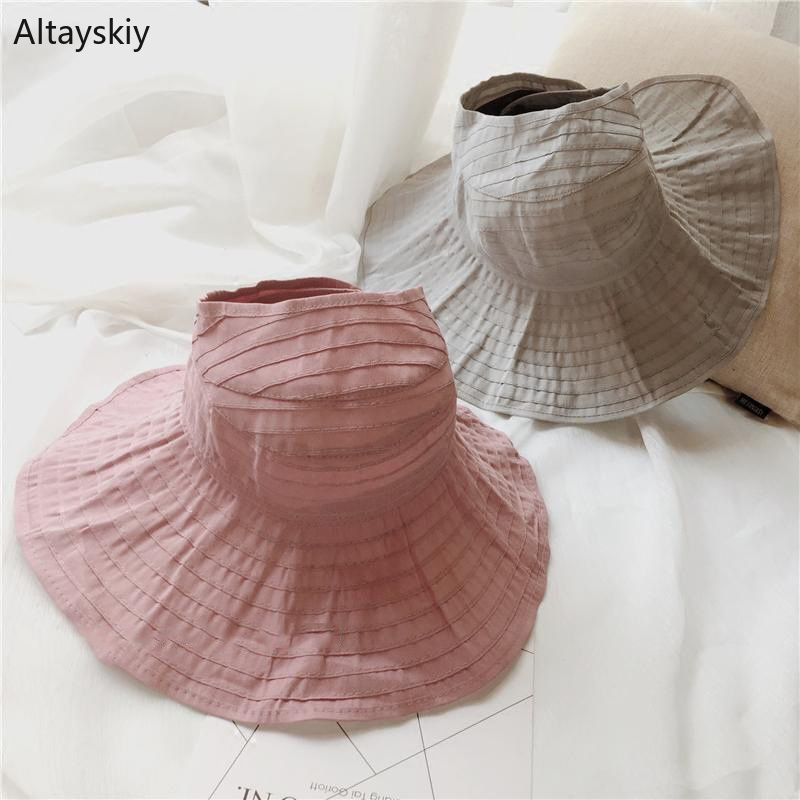 

Sun Hats Women Solid Adjustable Folding Pleated Korean Style Sunshade Wide Brim Womens Hat All-match Elegant Leisure Trendy Chic, White