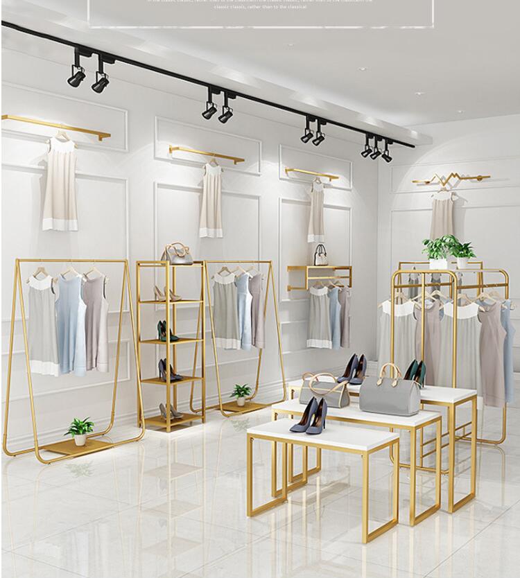 

Light luxury clothing display rack Commercial Furniture women's cloth store racks upper floor type side hanging show shelf