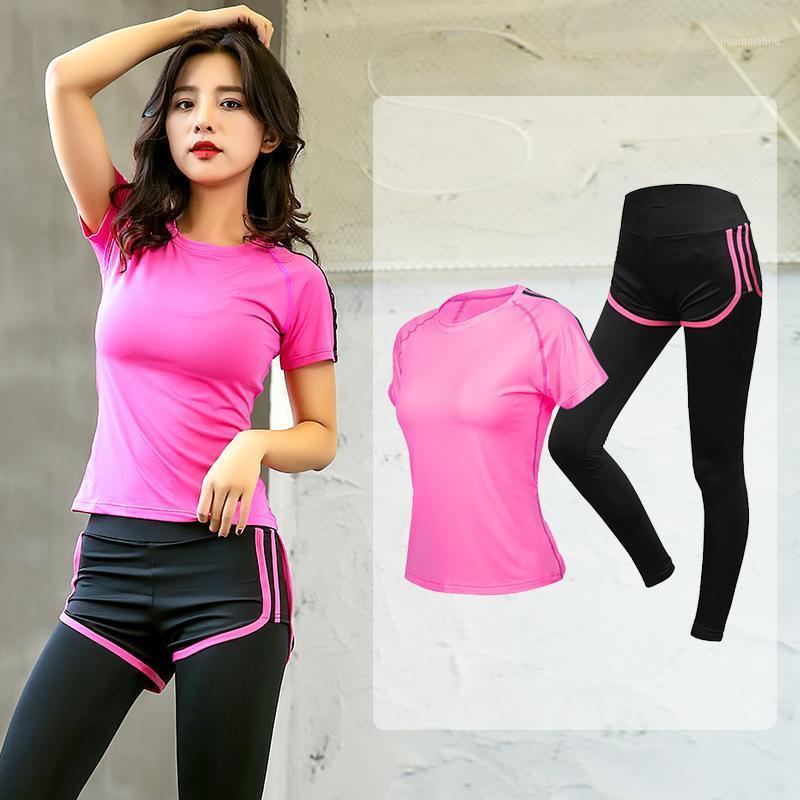 

Women Yoga Set Running Sets Gym Fitness Clothes Sport TShirt Running Long Pants Tight Jogging Workout Yoga Leggings Sport Suit1, Pink pants
