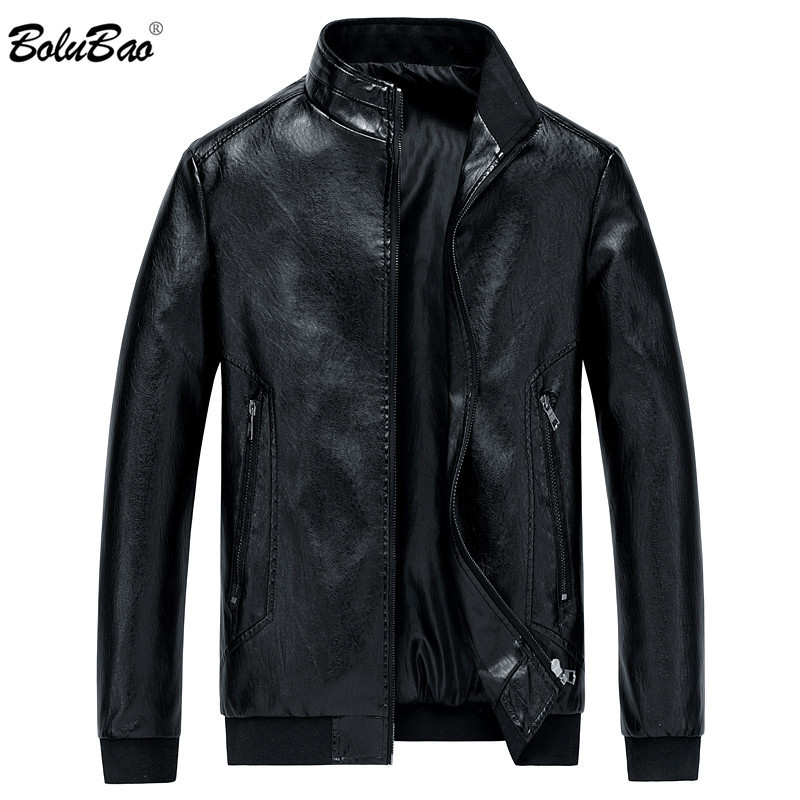 BOLUBAO Men's Winter Leather Jacket PU Solid Color Motorcycle Business Men Jackets Windproof Male Leather Jackets Coats 201123Z