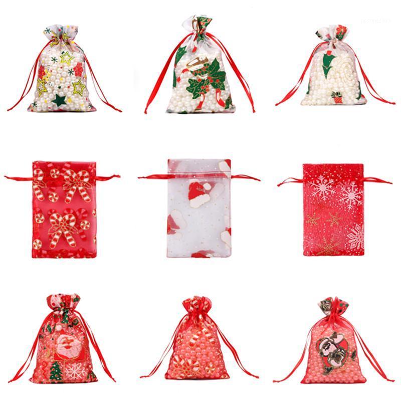 

100Pcs 10X15 13X18cm Christmas Organza Bag Gauze Jewelry Bags Packing Drawable Organza Gift Bags1