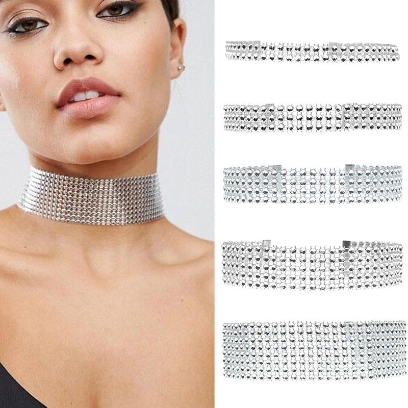 

Fashion Women Choker Necklace Full Paved Acrylic Rhinestone Collar Choker Short Necklace Wedding Jewelry