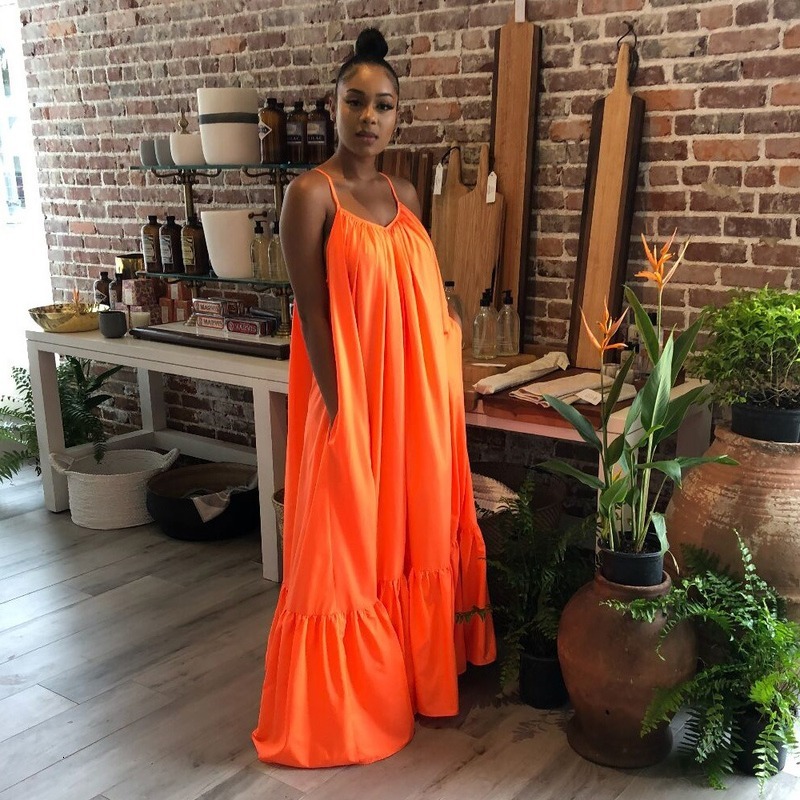 

2021 New Solid women dressed in summer maxi casual with no sleeves robes plus size 5xl sexy v-neck dress female 42KT, Gold