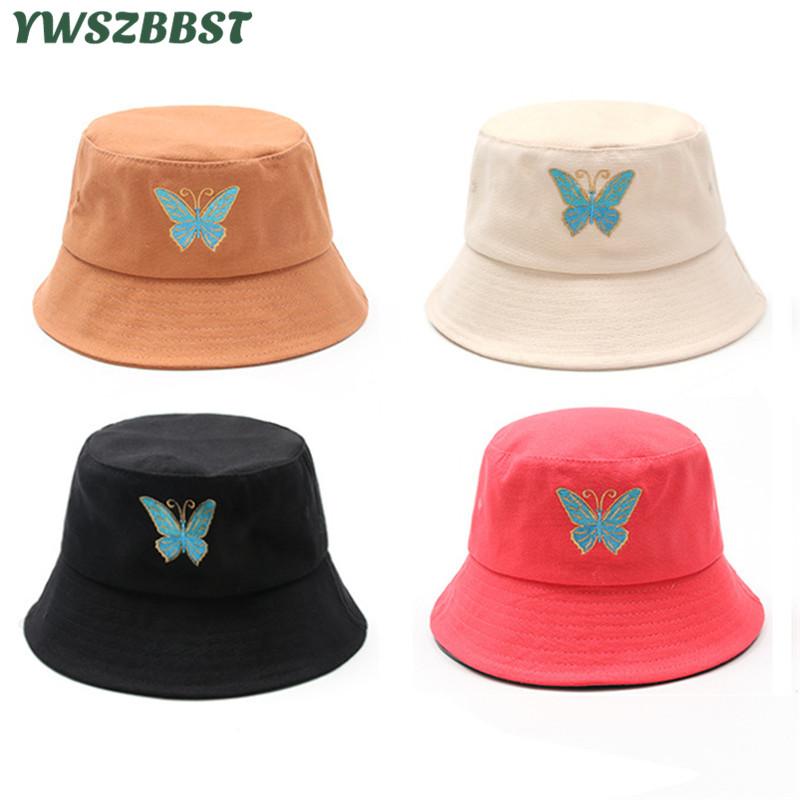 

New Spring Summer Women Fisherman Hat Outdoor Sun Hat Wild Sunscreen Butterfly Printing Women Bucket, Black