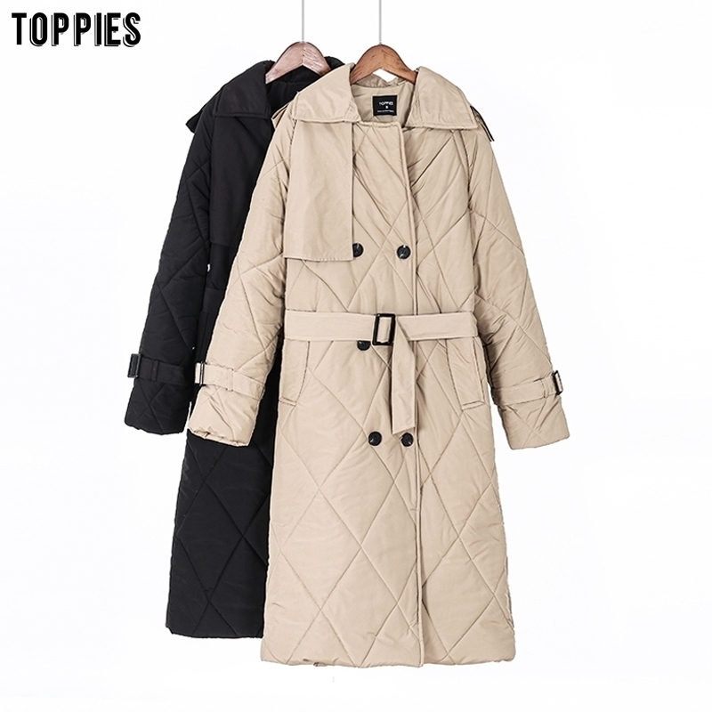 

Toppies Winter Women Long Coat Puffer jacket Double Breasted Parkas Thicker Warm Outwear 201127, Khaki