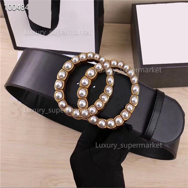 

Designer Fashion luxury large pearl buckle belt ladies 7 cm variety of waist buckle wholesale AAA, Belt and box