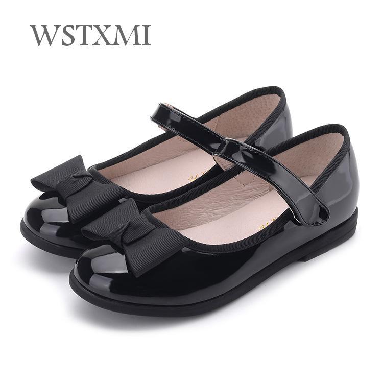 

Princess Girls Leather Sandals for Kids Low-heeled Dress Shoes Black Fashion Bow Children Wedding Shoes Pig Skin Inside Non-slip