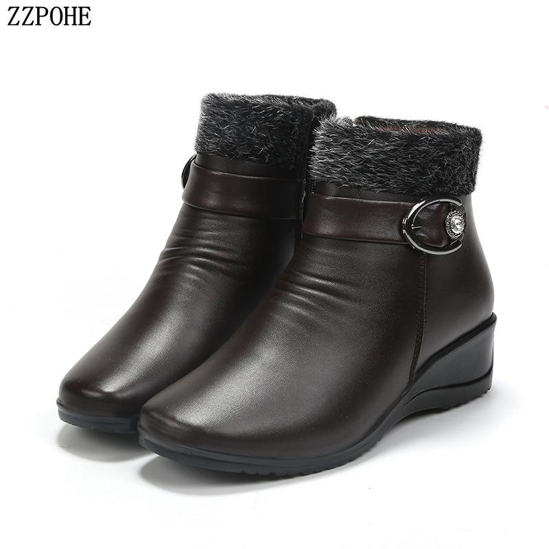 

ZZPOHE Fashion Winter warm snow boots Woman Slip On Flats Ankle Boots Waterproof Wedge Platform Mother Shoes Female Casual, Black