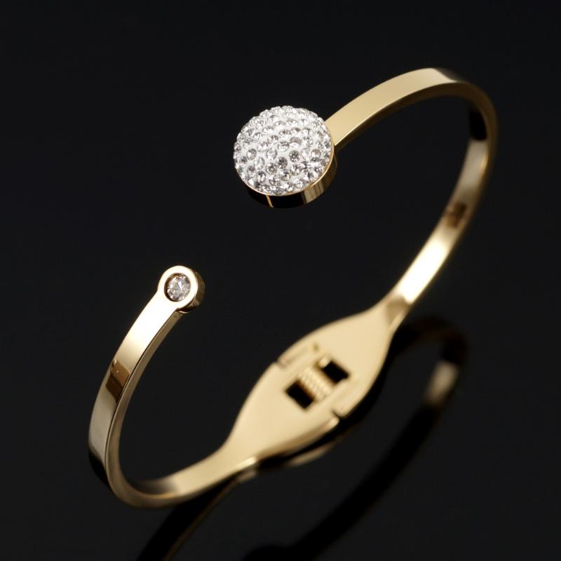 

Luxury Stainless Steel Rhinestones Bangles Bracelets Spring Clasp Bracelet For Women Men Couple Wedding Jewelry Gift