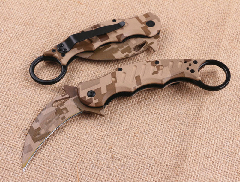 

Top Quality Karambit Folding Blade Claw Knife 440C Camo Coated Black G10 Handle Outdoor Camping Tactical Folding Knives