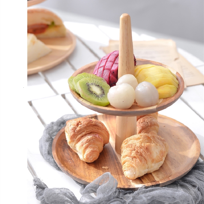 

2021 New Solid Pan Fruit Dishes Saucer Tea Tray Dessert Dinner Bread Round Wood Plate Cake Storage Dish Ashq