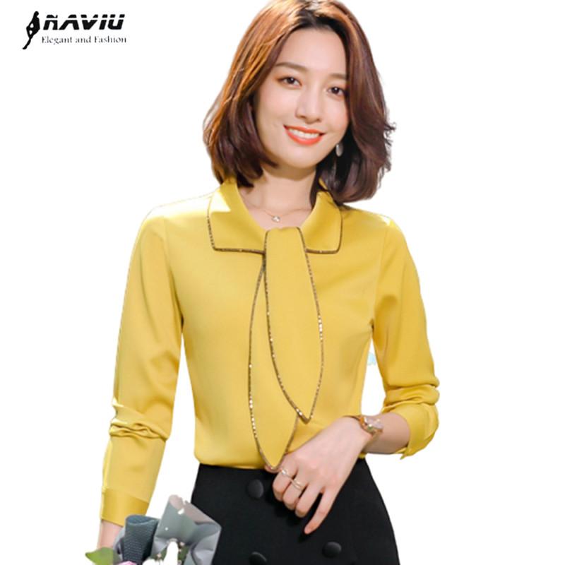 

Yellow Shirt Women 2021 Spring New Temperament Bow Ribbon Long Sleeve Chiffon Blouses Office Ladies Fashion Formal Tops, Purple