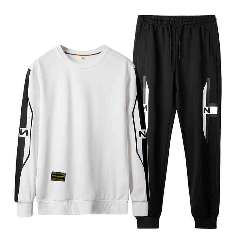 

2021 spring set large casual men's sweater and trousers two-piece hooded sportswear Hoodie, Black