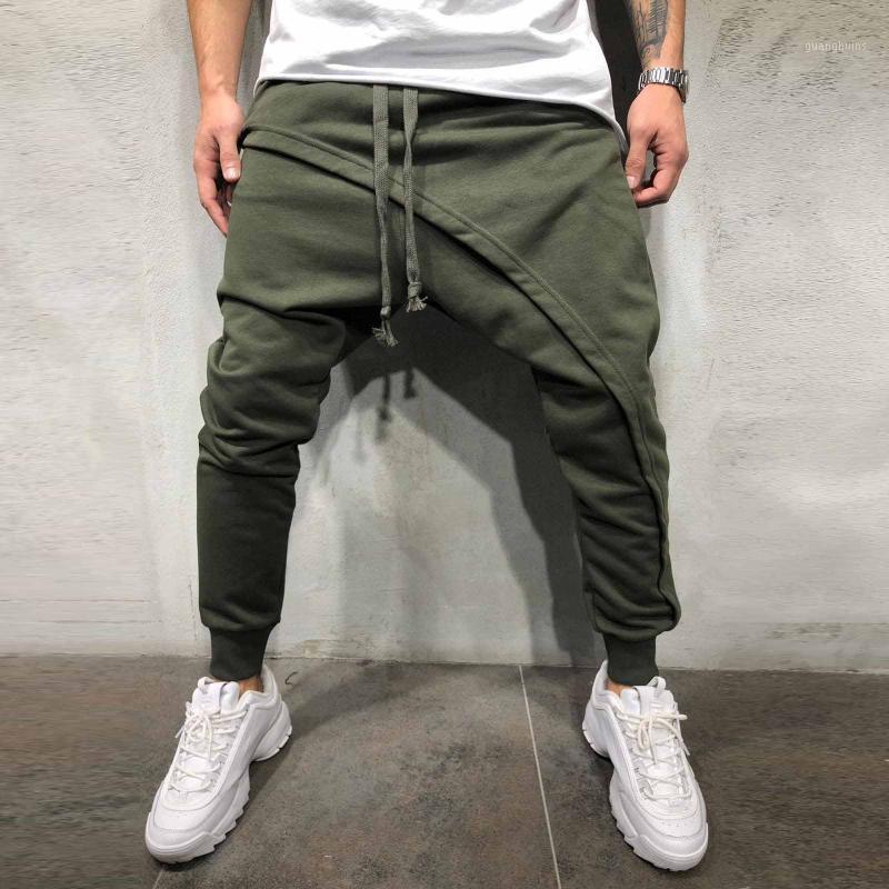 

Wholesale 2020 Summer autumn hip hop irregular stitching casual pants men' dark hair stylist Korean simple harem pants men1, Black