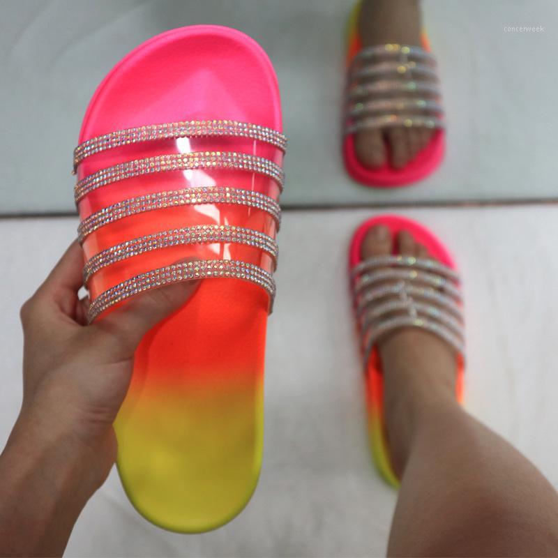 

Women's Indoor Flat Slippers Ladies Transparent PVC Bling Crystal Shoes Women Causal Comfort Slides Female Platform Summer 20201, White