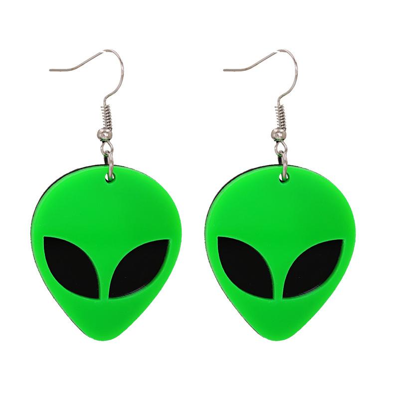 

Unique Design Neon Green Arcylic Alien Drop Earrings for Women Mujer Resin Alien Statement Dangle Earrings Halloween Jewelry